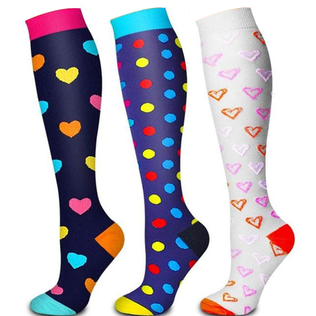 Hearts &amp; Dots Socks &lt;br&gt;Compression Socks Unisex 3 PAIR